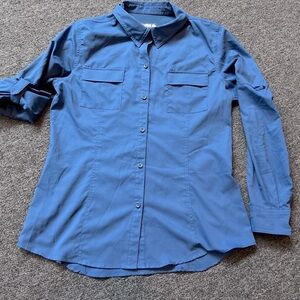 Reel Legends Performance Saltwater  Blue Long Roll Tab Sleeves Button Up Shirt L